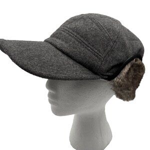 Siggi Ball Cap Hat Earflap Trapper Hunting Faux Fur Wool Blend Gray Size M/L